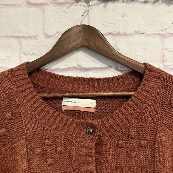 ANTHROPOLOGIE‎ Pilcro Textured Puff Sleeve Cardigan Sweater Size XL Button Front - Picture 4 of 11